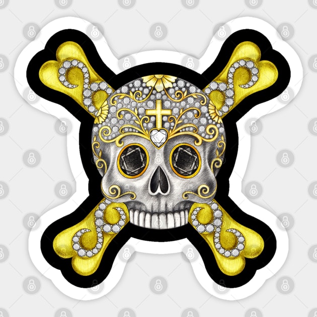 Skull and crossbone set with diamond silver and gold design. Sticker by Jiewsurreal